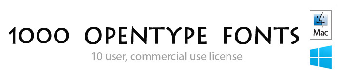 1000 OpenType Fonts for commercial use, each with a 10 user license.